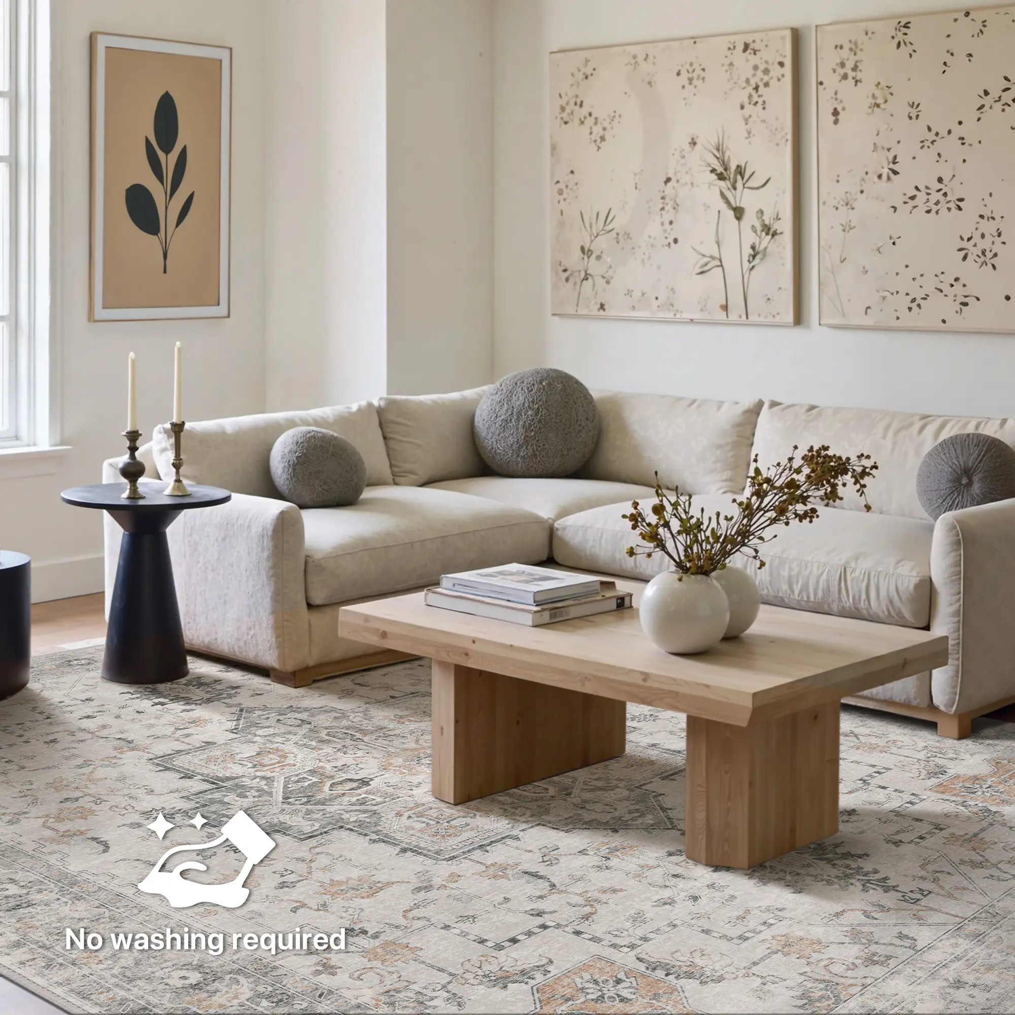 【FallDealsForYou】GENIMO No-Wash, Easy Care Spill-Resistant Area Rugs, Machine Washable Stain & Oil Resistant Non Slip Vintage Rugs, Family & Pet Frien