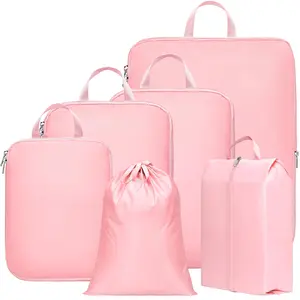 Lightweight Compression Packing Cubes for Suitcases, 6 Set Portable Travel Storage Organizer Set for Carry on Suitcase