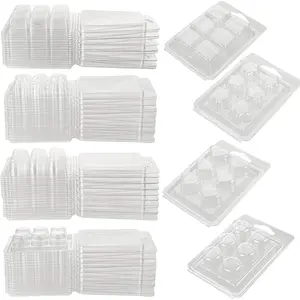 200 Pack 6 Cavity Plastic Wax Melt Containers Molds, Clear Wax Melt Cube Clamshells Empty Clam Shells for Wickless Tarts Wax Melts Candles, Square, Round, Heart,  Shape