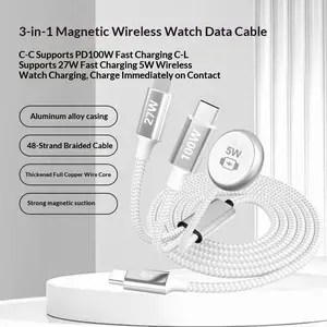 Pd100w Fast Charging Cable, Magnetic Watch Wireless Charger, C to L/c to C, Three-In-One Charging, Compatible with Apple and Android