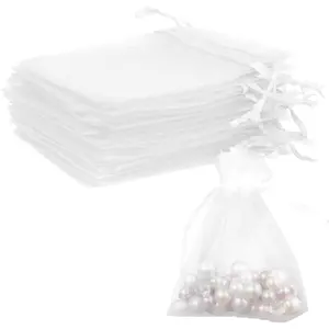 Organza Bags, White Organza Bags, 50Pcs, Sheer Organza Bags 3 x 4 inch, Jewelry Gift Bags, Party Favor Bags with Drawstring, Mesh Gift Pouches Mini Candy Bags for Wedding Christmas Party