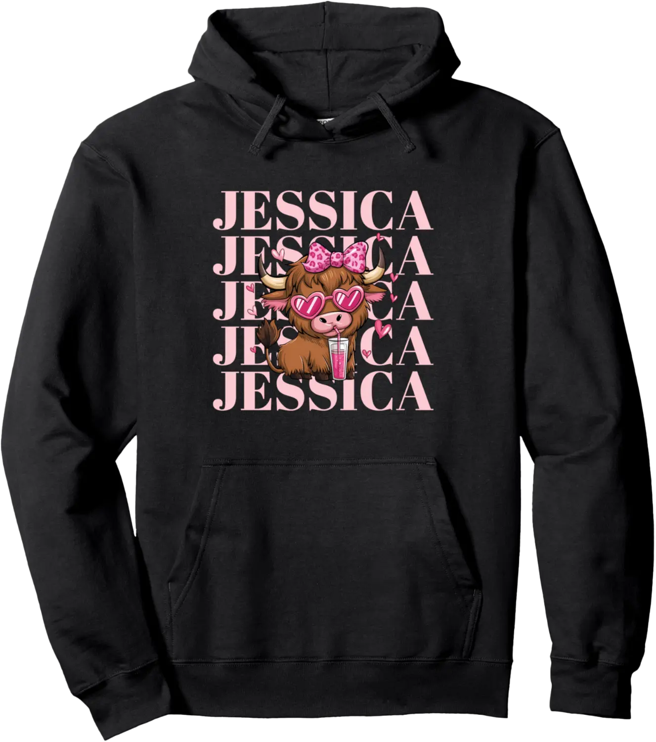 Coquette Highland Cow JESSICA Pink Bow Pullover Hoodie - Nicolekhach Shop 76B0DVBK6GLN