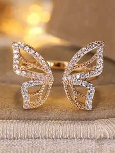 Exquisite Butterfly Design Synthetic Zirconia Ring - Fashion Stackable Adjustable Rings for Women & Girls, Perfect for Wedding Jewelry Engagement Ring, Daily Wear Anniversary Valentine's Day Gift
