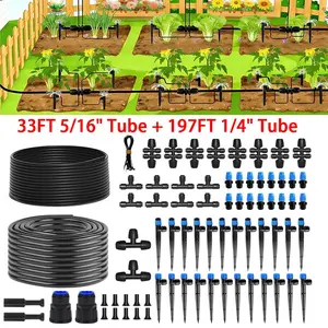 SJPACK 230FT Drip Irrigation System Kit Automatic Garden Watering System for Plant 33FT 5/16" Tube & 197FT 1/4" Tube Components Included
