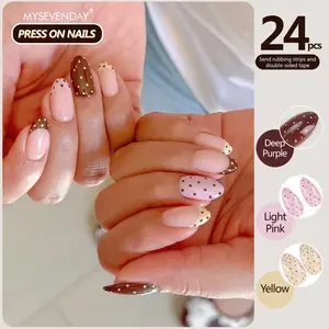 24pcs French Eagle Claw Press-On Nails, Colorful Polka Dot Print, Nail Art Design, Includes Jelly Glue and File, Manicure Set