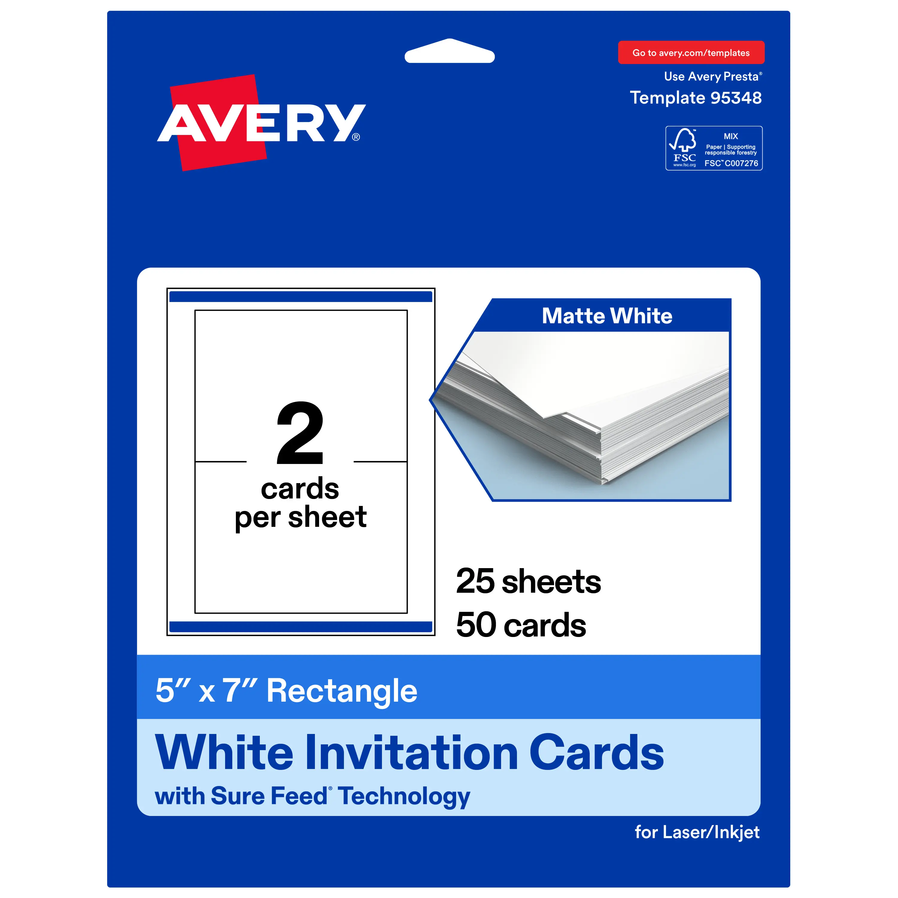 Avery Matte White Invitation Cards, 5" x 7" Rectangle