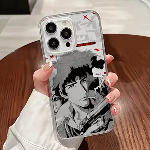 Retro Anime Cowboy Bebop Spike Spiegel Clear Phone Case, Black White Manga Print, Shockproof Soft TPU Cover for iPhone 16 17 plus pro promax Air