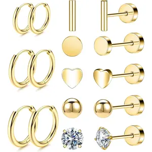 Versatile 8 Pairs Titanium Earrings for Sensitive Ears - Dot Ball Opal Cubic Zirconia, 20 Gauge, Pure Titanium Stud and Hoop Earrings Set - G23 Titanium Earrings with Flat Back for Women