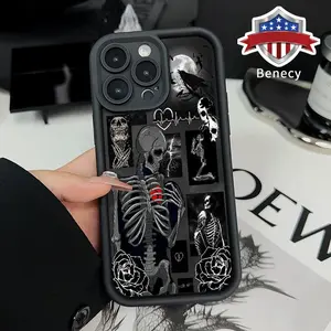 Skull Puzzle Design Pattern TPU Phone Case for iPhone 15 16 14 Pro Max 13 12 11 XR XS Plus E Shockproof Drop Protection Rugged Durable Silicone Cover Cellphone Protective Casing