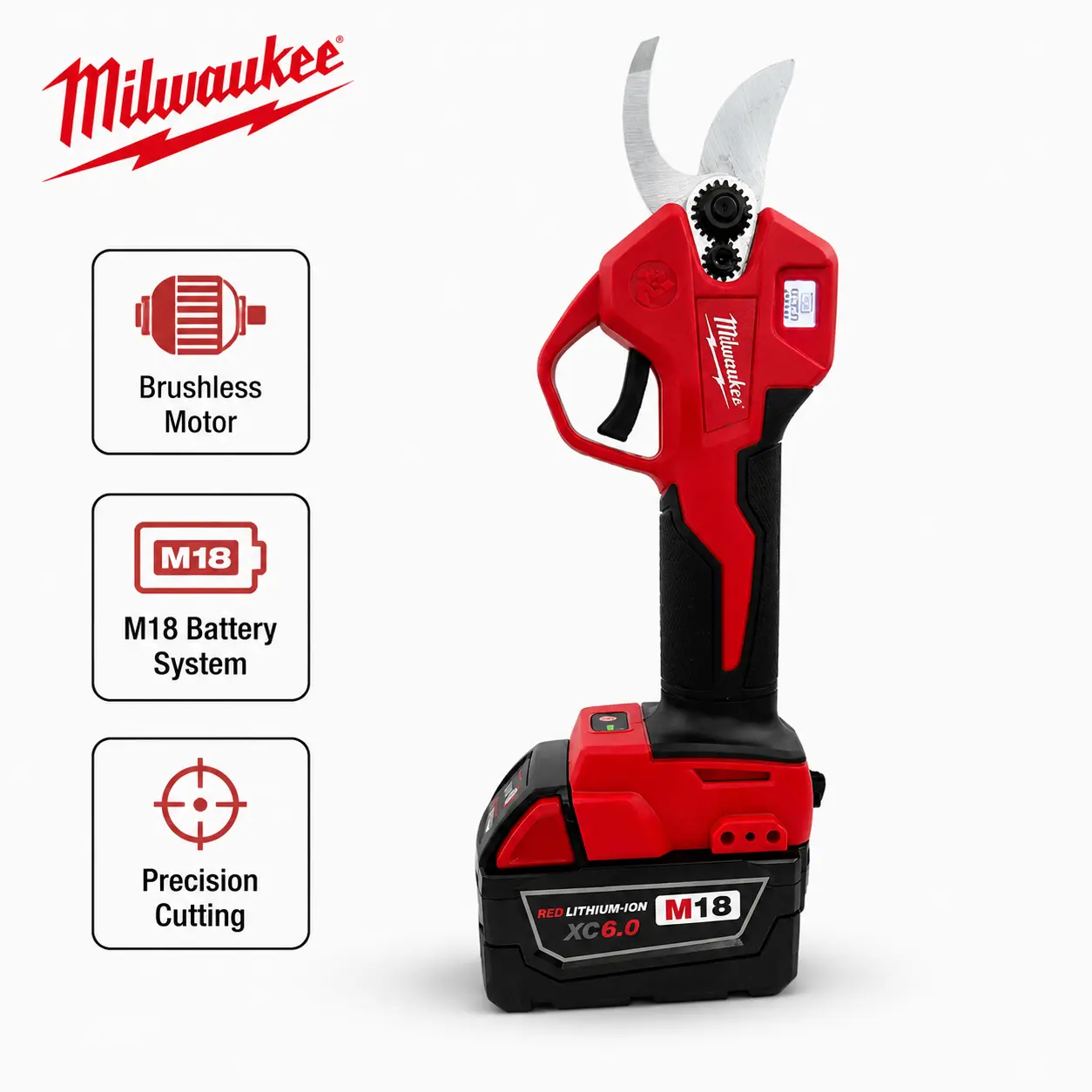 Milwaukee Tools M18 Cordless Pruning Shears - Professional Hand Tool for Orchard Tree Branch Trimming, Smart Digital LED Cut-Counting Screen for Residential Yardwork Landscaping Care