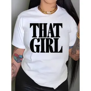 THAT Graphic - Tee for Women - Casual Crew Neck Short Sleeve T-Shirt with Bold Geometric Lettering, Breathable & Soft White Top for Spring/Summer Casual Attire, Summer Tshirt, Semitransparent Material