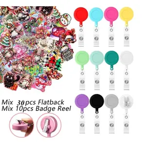 Random 40pcs Christmas Acrylic Rotating Alligator Clip Set - Including 30pcs Random Acrylic + 10pcs Rotating Alligator Clip