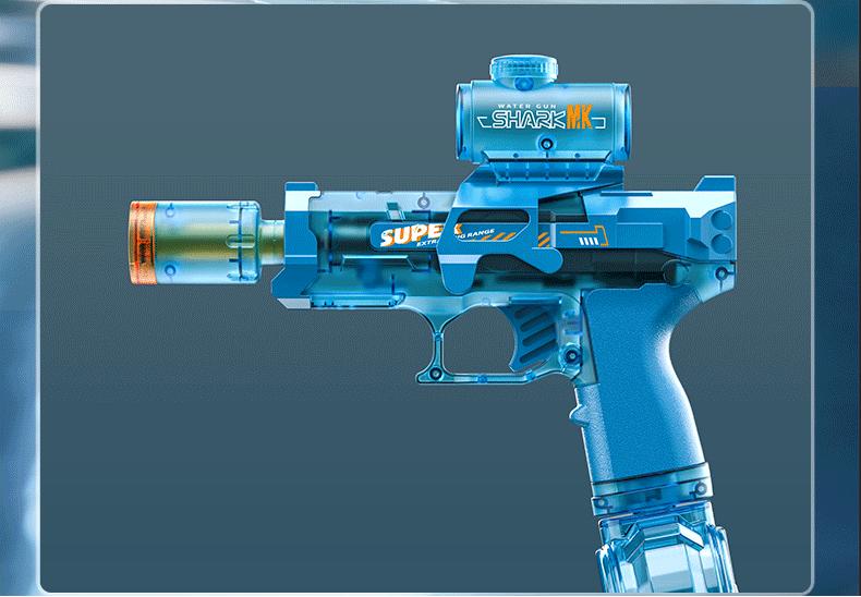 LED Light-Up Tactical Water Gun, Powerful Automatic Electric Squirt Blaster with Luminous Flame Effect, 32+ FT Long Range Battery Powered Toy for Summer Battles