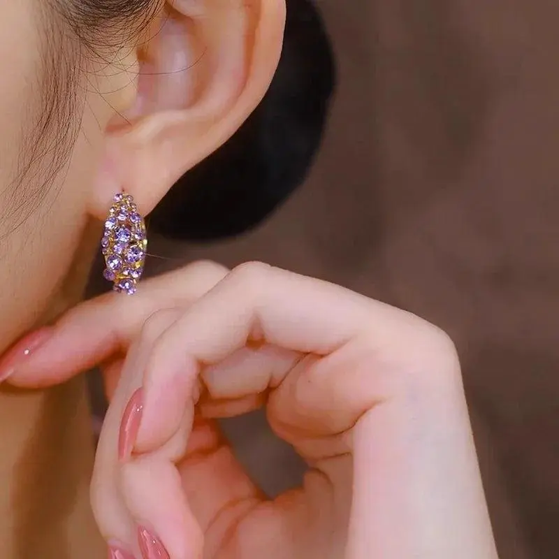 2025 Retro Purple Zircon Hollow Hoop Earrings for Women Exquisite Elegant Wedding & Party Jewelry New Fashion Trend Inlaid Rhinestone Star Moon Earrings Hypoallergenic Gold Flat Back Sets shin  ma  body  jewelry