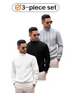 Men's 3-piece high-neck knitted sweater set Knitwear - Classic warm long-sleeved pullover hoodie, timeless knitted design, suitable for daily wear in autumn and winter, business casual and casual occasions