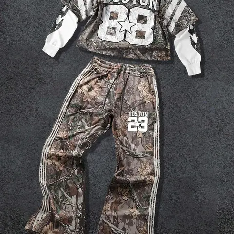 Two-Piece Set Men's Camo Print Sweatshirt & Pants, Regular Fit Casual Fashion Long Sleeve Pullover & Trousers for Daily Wear, Men's Two-piece for All Seasons, Fall outfit Clothes, Menswear