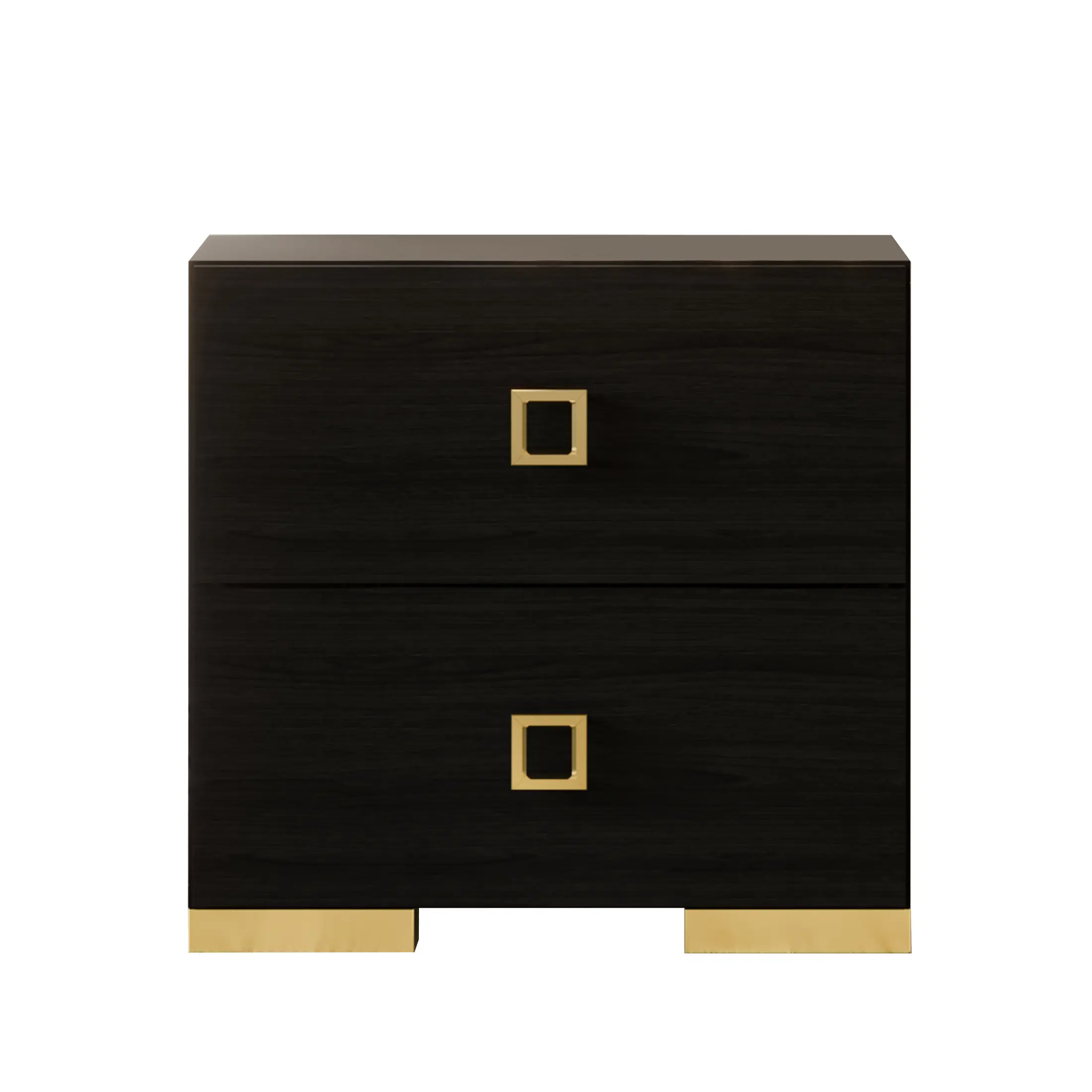 ChaletPosh "Aurielle" 2-Piece Modern Indoor Wood & Metal Nightstand Table Set with Gold Accents, Rectangular Bedside Design & Square Handles, Bedside Nightstand