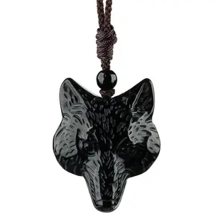 Black Obsidian Necklace Natural Crystal Amulet Protection Pendant with Adjustable Rope Lucky Talisman Necklaces Jewelry Gift for Men Women