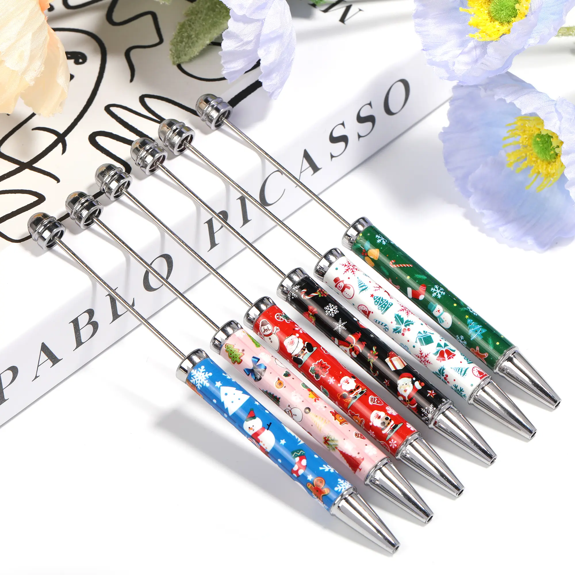 【P238】NON-REFILLABLE Holiday beaded pen, DIY creative heat transfer printing film pattern beaded gift pen
