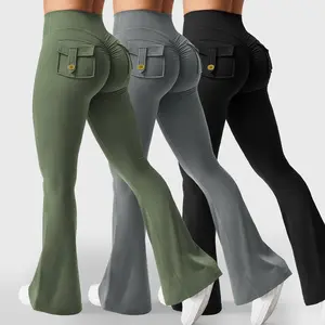 Cargo Pocket Yoga Pants for Women Flared Pants Hip Lift Sports Tight Fitness Pants Slightly Flared Yoga Pants