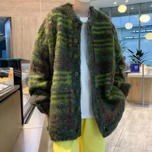 Men's sweater Autumn Korean Fashion Striped Cardigan Sweater For Men Vintage Casual Button Knitwears High Street Baggy Y2K Sweaters Jacket