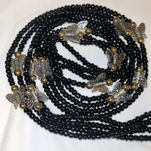 Black Butterfly 60 inch Tie on Waist Bead Made with black beads and butterfly charms