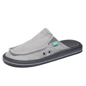Men's Breathable Lightweight Plus Size Slip-On Clogs Mules, Slide Footwear, Fisherman Canvas Summer Half Slippers