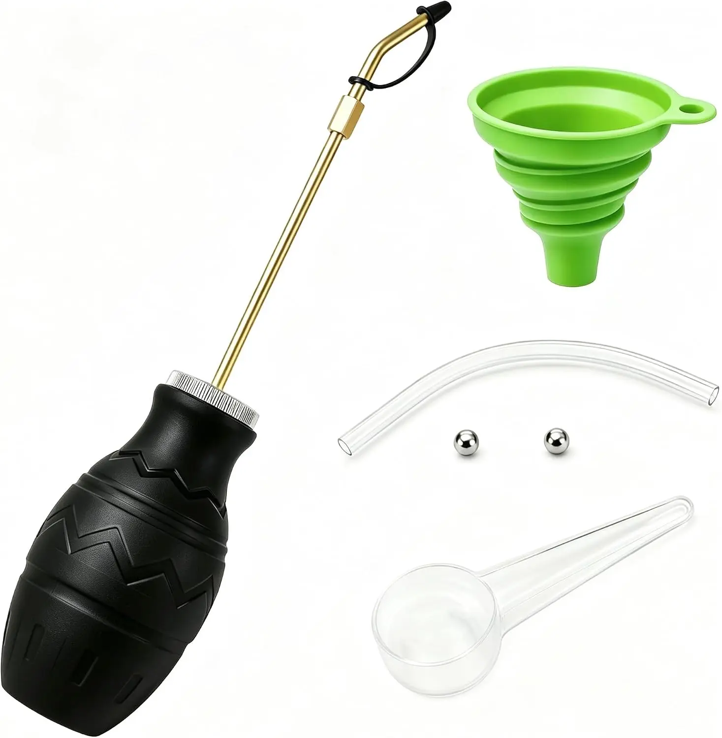 Diatomaceous Earth Powder Duster with Air Return Valve, Upgraded PVC Spreader, Long Brass Wand, Clear Tube & 2 Stainless Steel Mixing Balls, Garden Bulb Duster for DE Fine Powders Home Farm Use
