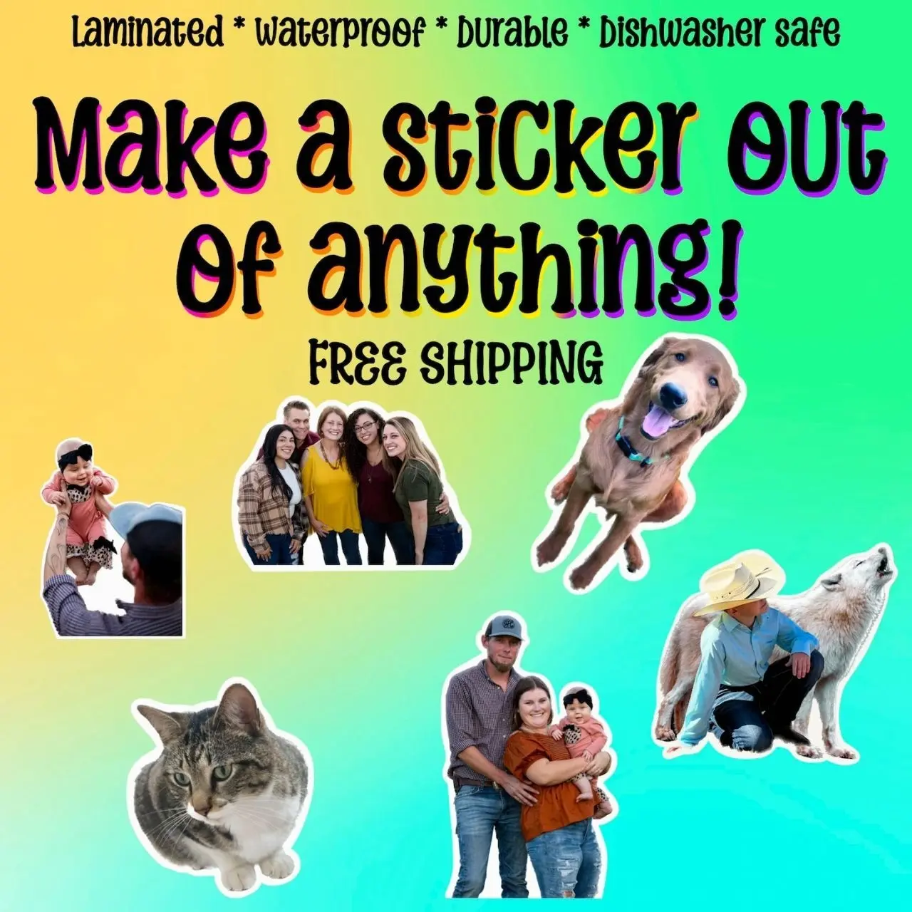 Custom photo stickers - personalized waterproof decals for laptops, mirrors, tumblers, and more
