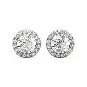 Men's Jewelry - VVS Lab Diamond Halo Stud Earrings For Men | 14K White Gold