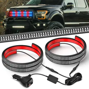 2PCS 24 inch Truck Grille Strobe Lights Strip 384 LED Emergency Light Red Blue Flexible Side Flashing Warning Caution Safety Waterproof Lighting Kit for Trucks Tow Plow Construction Vehicles