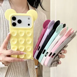 Bear Ear Suction Cup Phone Case for iPhone 14/15/16/17 Pro/pro Max, Large Diameter Strong Adhesion Smooth Surface, Special Practical Design
