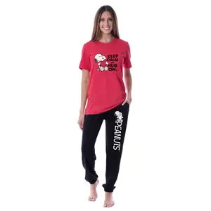Peanuts Womens' Snoopy Keep Calm And Hug On Valentines Sleep Jogger Pajama Set