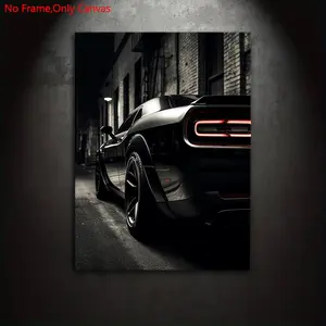 1 piece/set frameless canvas painting print poster, black realistic vehicle art,classic Challenger SRT,perfect gift for muscle car culture enthusiasts,ideal gift for bedroom,living room,kitchen,dormitory corridor,mural,wall decoration,room decoration