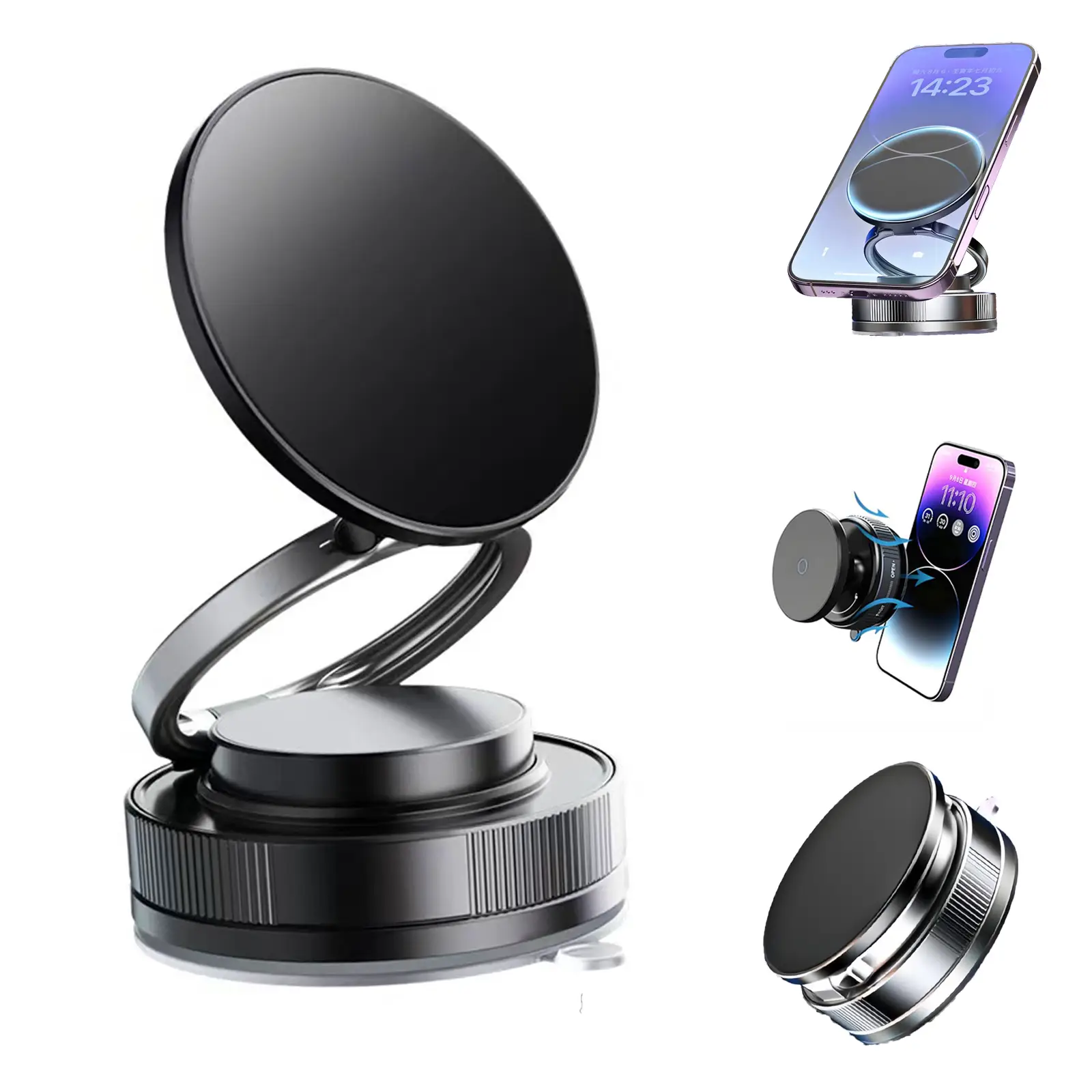 360° Adjustable Vacuum Magnetic Phone Holder, Suction Cup Phone Mount for Magsafe, Portable Cell Phone Holder for Car,Makeup/Gym/Mirror, Fit for All i