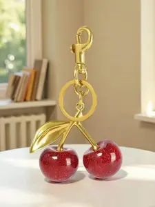 Elegant Cherry Keychain, Shiny Enamel & Golden Metal, Women's Trendy Y2K Accessory, All Seasons Fashion Jewelry