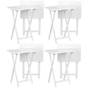 PJ Wood Portable Folding TV Snack Tray Table Desk Stand, White (8 Piece Set)