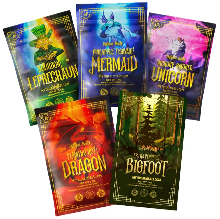 Mythical Meats® Beef Jerky 2 Ounce Sampler pack - All 5 Flavors! Mythical Meats® Beef Jerky 2 Ounce Sampler pack - All 5 Flavors!