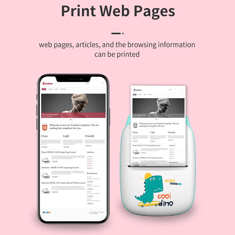 Mini Picture Printer, Portable Printer, Pocket Sticker, Receipt Printer, 203 DPI Resolution, Multifunctional Printer with 1000mAh Battery for Journal, Notes, Photo