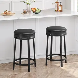 Swivel Bar Stool, 24.4" Counter Height Bar Stool with Upholstered PU Leather Cushion, Round Backless Kitchen Barstool with Metal Frame for Kitchen Home Bar