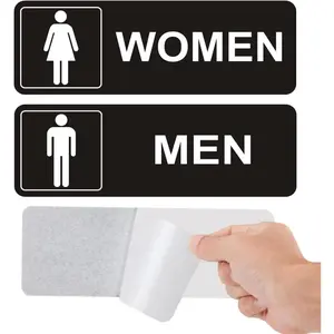 Restroom Sign - (2 Pack ) Metal Restroom Signs for Business with  Self-Adhesive, Bathroom Signs for  Door or Wall, Ideal Unisex Restroom Signs for Women and Men, Easy to Install (Black Women and Men 9" x 3")