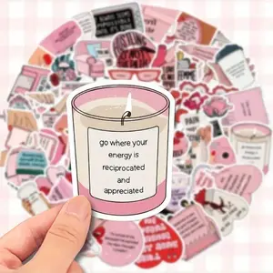 50pcs Inspirational Pink Waterproof Stickers Decal Sticker - Self-Love & Motivation Quotes for DIY Decorating Laptops, Guitars, Skateboards, Helmets & More Sticker Packs