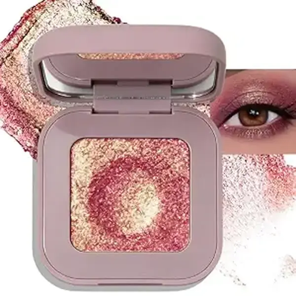Pink Gold Shimmer Eyeshadow, Holographic Duochrome Glitter Eyeshadow Palette Color Shift Metallic Sparkling Cream to Powder Purple Eye Shadow Highlighter Makeup for Party/Daily