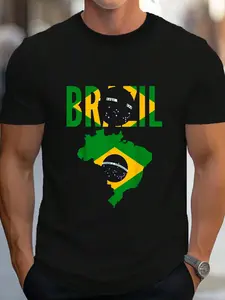 100% Cotton Brazilian - Brazil Country Map Flag T-Shirt Women's Men's Graphic Tee Crew Neck summer vacation Tops