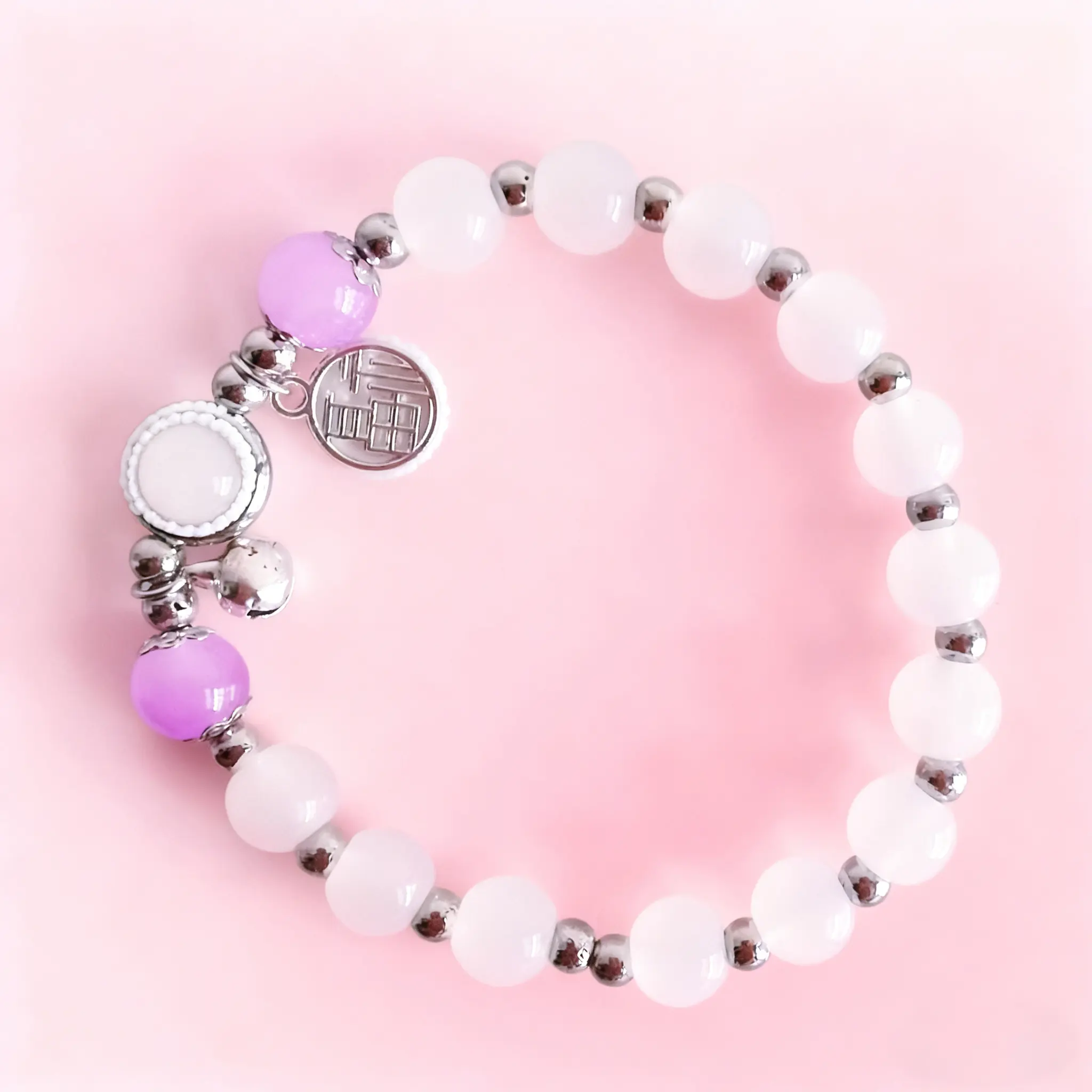 Purple Beaded Bracelet with Elegant Bell Charms for Women, Colorful Fashion Jewelry, Ideal Holiday Gift for Friends, Colorful Bracelet, Fashion Bracelet