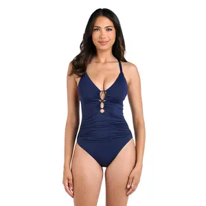 Island Goddess Underwire Lace Up One Piece - Indigo