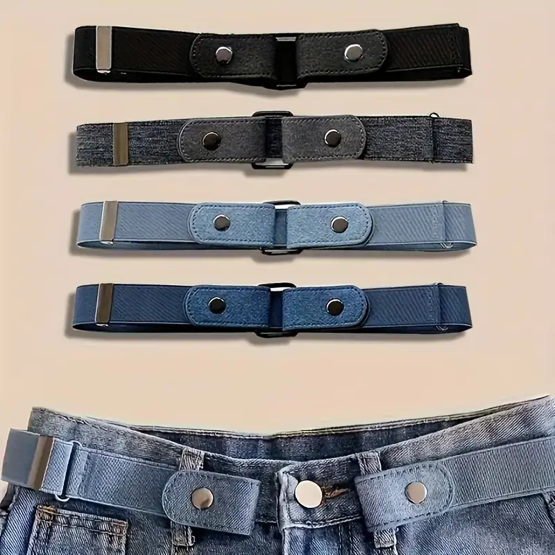 Women's Invisible Elastic Waist Belts, Elastic Stretch Belts, Stylish Belts, Matching Belt, Polyester & Spandex Blend, Business Style Fashion Accessory, Pack of 4, Comfortable Fit
