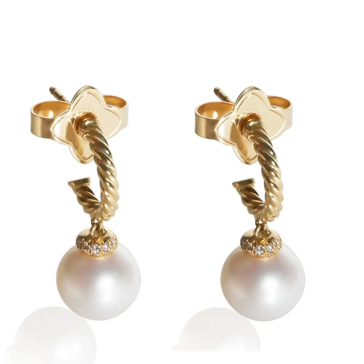 Pre-owned NY157225 David Yurman Yellow Gold Pearl And Diamond Solari Earrings