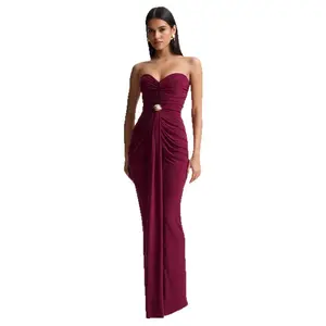 2026 Solid Color Sleeveless Pleated Waist Ribbon Sexy Tube Top Dress Feminine And Elegant