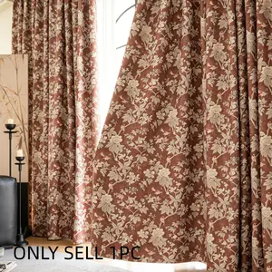 1PC Vintage Floral Bird Print Curtains, Thick Textured Fabric, Privacy Protection, Soundproofing, Living Room Bedroom Floor-To-Ceiling Curtains